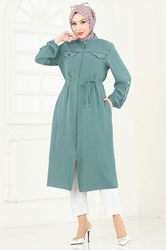 moda selvim Overcoat PL9131 Mint - Thumbnail
