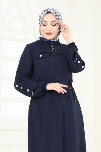 moda selvim Overcoat PL9131 Navy Blue - Thumbnail