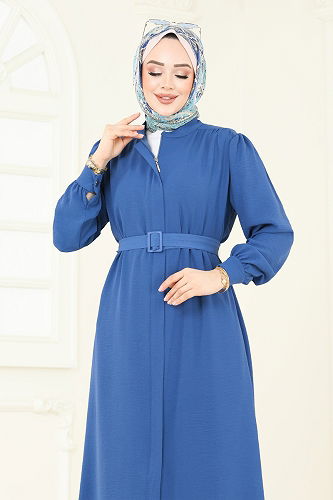 moda selvim Overcoat PL9132 Indigo - Thumbnail