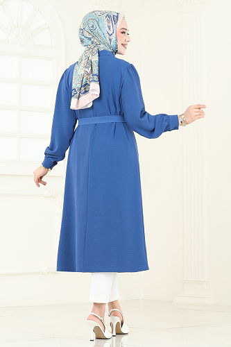 moda selvim Overcoat PL9132 Indigo - Thumbnail