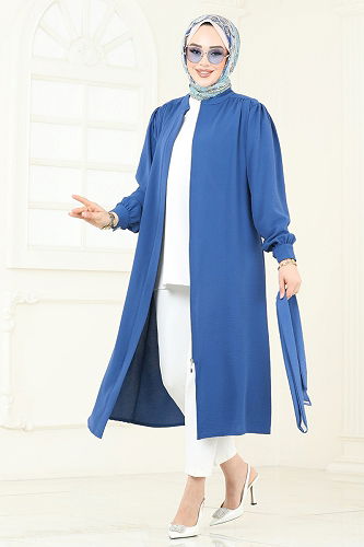 moda selvim Overcoat PL9132 Indigo - Thumbnail