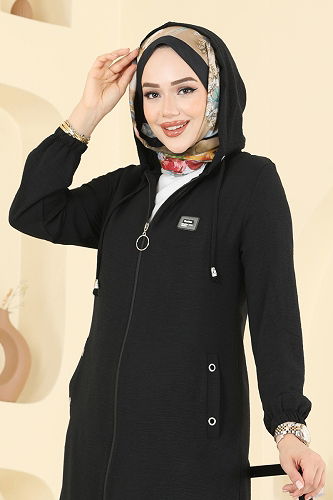 moda selvim Overcoat PL9171 Black - Thumbnail