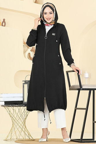 moda selvim Overcoat PL9171 Black - Thumbnail