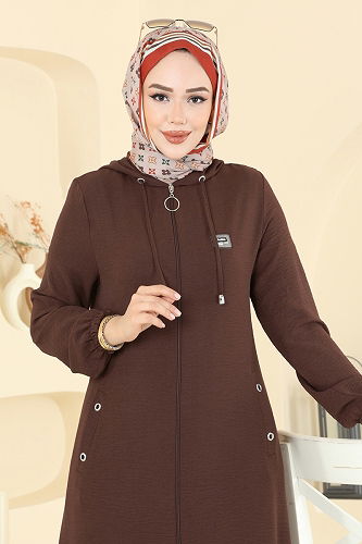 moda selvim Overcoat PL9171 Brown - Thumbnail