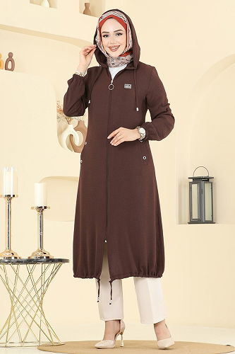 moda selvim Overcoat PL9171 Brown - Thumbnail
