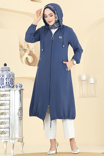moda selvim Overcoat PL9171 Indigo - Thumbnail