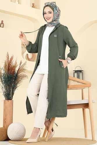 moda selvim Overcoat PL9171 Khaki - Thumbnail