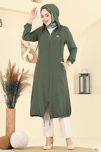 moda selvim Overcoat PL9171 Khaki - Thumbnail