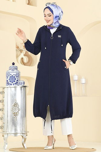 moda selvim Overcoat PL9171 Navy Blue - Thumbnail