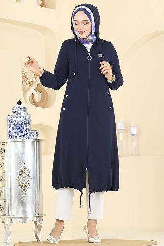 moda selvim Overcoat PL9171 Navy Blue - Thumbnail