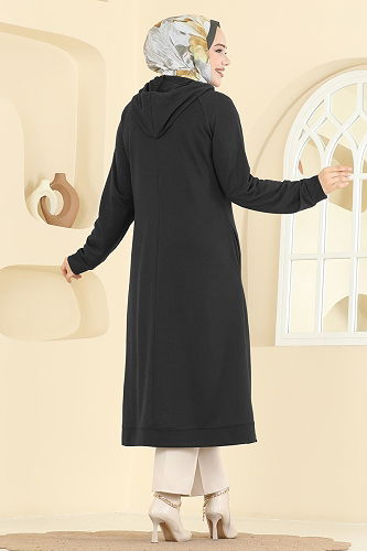 moda selvim Overcoat PL9186 Black - Thumbnail
