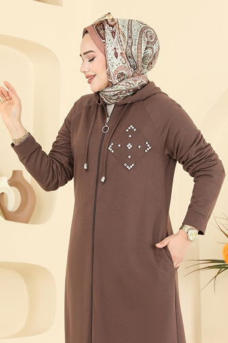 moda selvim Overcoat PL9186 Brown - Thumbnail