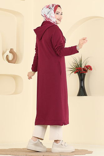 moda selvim Overcoat PL9186 Burgundy - Thumbnail