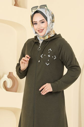 moda selvim Overcoat PL9186 Khaki - Thumbnail