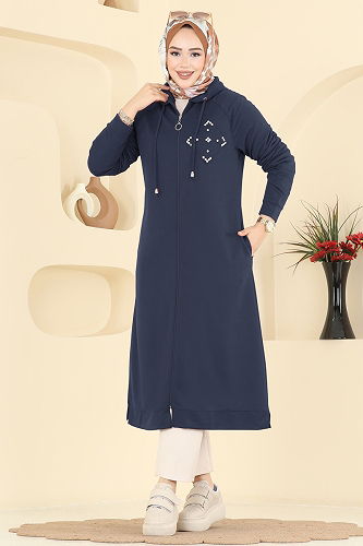 moda selvim Overcoat PL9186 Navy Blue - Thumbnail