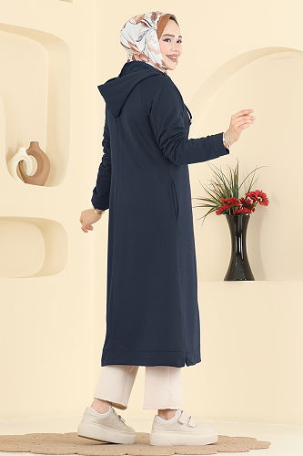 moda selvim Overcoat PL9186 Navy Blue - Thumbnail