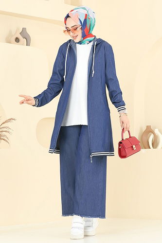 moda selvim Paçası Püsküllü Kot Takım 326MSA980 Koyu Kot - Thumbnail