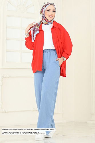 moda selvim Paçası Püsküllü Tensel Kot Pantolon 9008LD1070 Açık Kot - Thumbnail