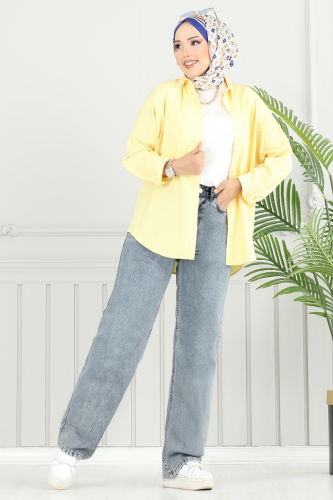 moda selvim Palazzo Kot Pantolon 4606DRN1147 Yıkamalı Kot - Thumbnail