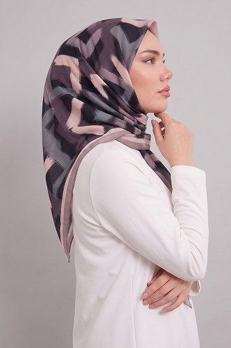 moda selvim Palet Desen Eşarp Serisi 314AFV475 Lila - Thumbnail