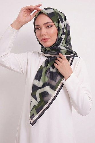 moda selvim Palet Desen Eşarp Serisi 314AFV475 Yeşil - Thumbnail