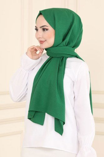 moda selvim Pamuk Cazz Şal Serisi 05AFV475 Benetton Yeşili - Thumbnail
