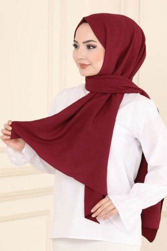moda selvim Pamuk Cazz Şal Serisi 05AFV475 Bordo - Thumbnail
