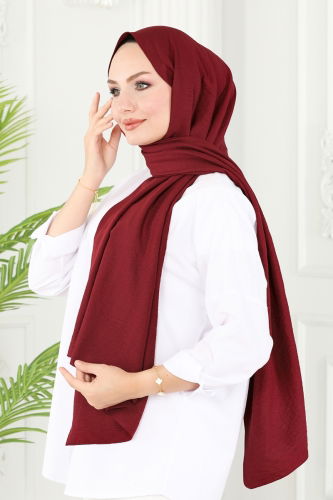 moda selvim Pamuk Cazz Şal Serisi 501MDL873 Bordo - Thumbnail