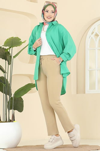 moda selvim بنطلون بيج فاتح 0650ERK1158 - Thumbnail