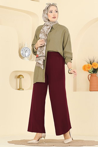 moda selvim Pants 0651ERK1158 Burgundy - Thumbnail