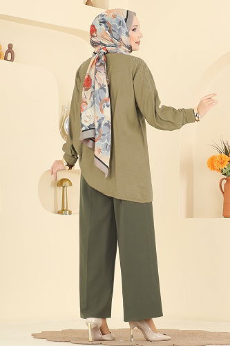 moda selvim بنطلون أخضر عفني فاتح 0651ERK1158 - Thumbnail
