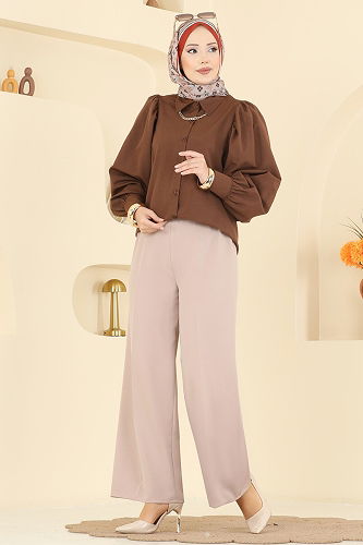 moda selvim بنطلون بيج 0651ERK1158 - Thumbnail