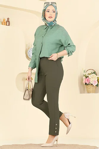 moda selvim بنطلون اخضر عفني 0652ERK1158 - Thumbnail