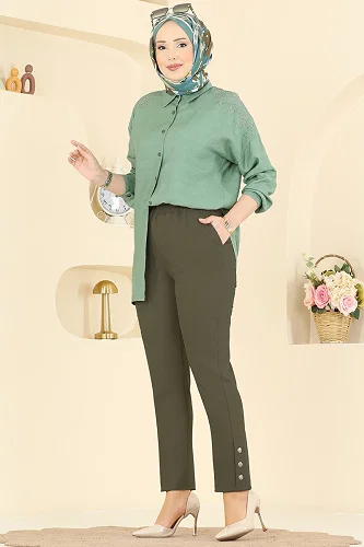 moda selvim بنطلون اخضر عفني 0652ERK1158 - Thumbnail