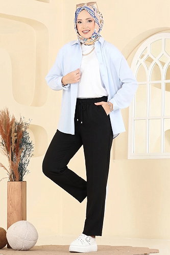 moda selvim بنطلون أسود 0884ART1138 - Thumbnail