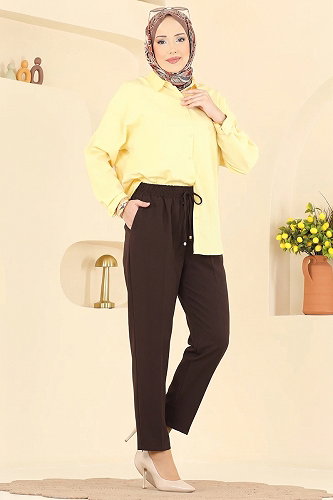 moda selvim بنطلون بني 0884ART1138 - Thumbnail