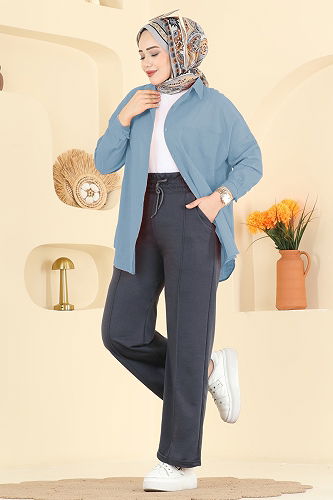 moda selvim بنطلون رمادي فاتح 1016ETT926 - Thumbnail