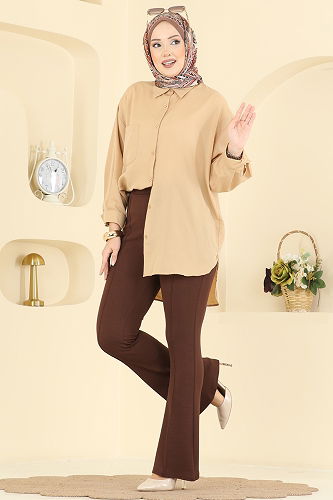 moda selvim بنطلون بني 1106BRZ597 - Thumbnail