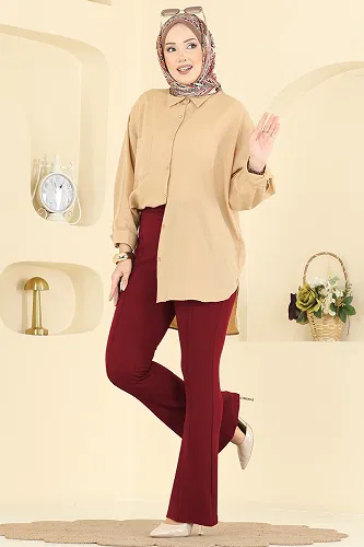 moda selvim بنطلون خمري 1106BRZ597 - Thumbnail