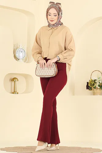 moda selvim بنطلون خمري 1106BRZ597 - Thumbnail