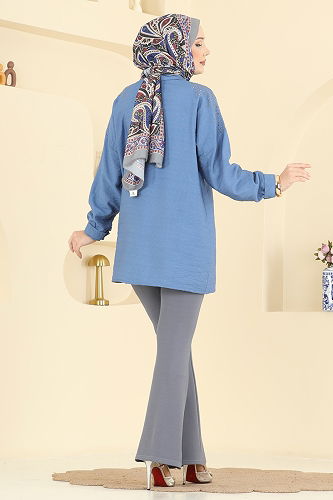 moda selvim بنطلون رمادي 1106BRZ597 - Thumbnail