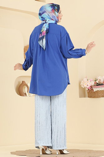 moda selvim بنطلون أزرق فاتح 154NZRK1200 - Thumbnail