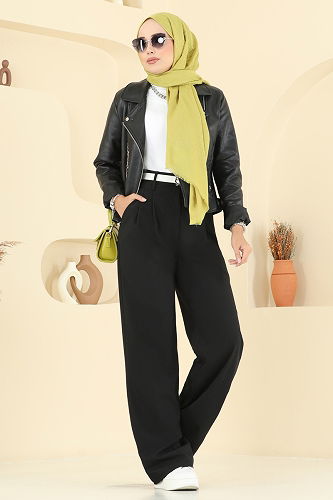 moda selvim بنطلون أسود 20101ABK1075 - Thumbnail