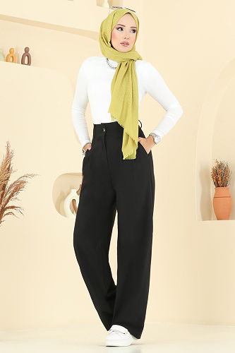 moda selvim بنطلون أسود 20101ABK1075 - Thumbnail