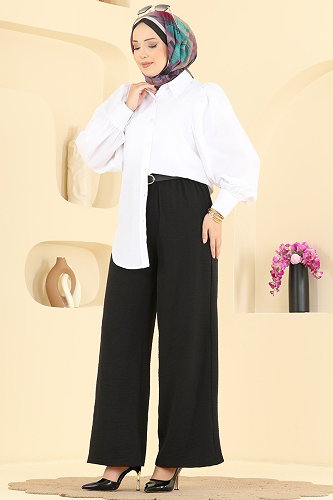 moda selvim بنطلون أسود 3888BLU797 - Thumbnail