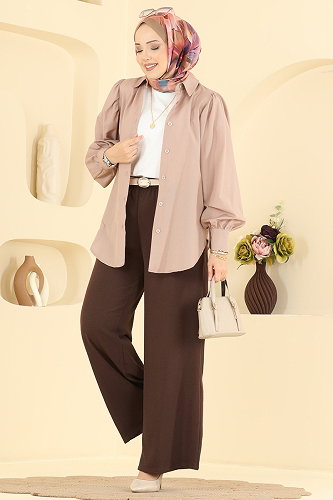 moda selvim Pants 3888BLU797 Brown - Thumbnail