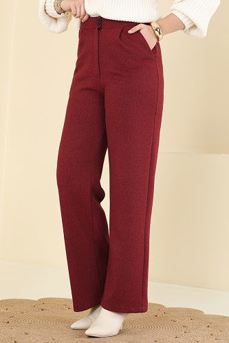 moda selvim Pants 4131PM271 Burgundy - Thumbnail