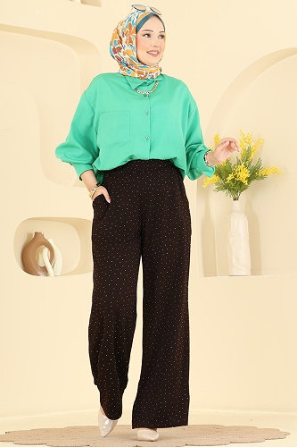 moda selvim بنطلون بني غامق 5674ZNNK1102 - Thumbnail