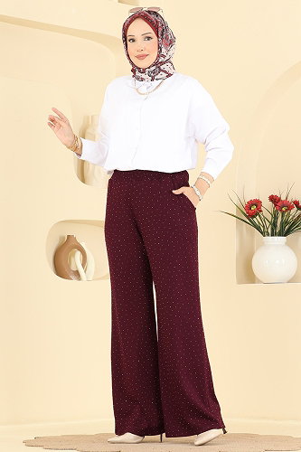 moda selvim Pants 5674ZNNK1102 Burgundy - Thumbnail