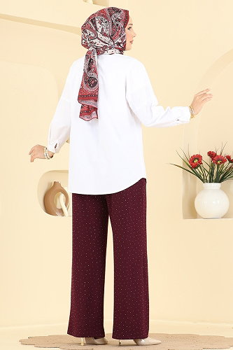 moda selvim Pants 5674ZNNK1102 Burgundy - Thumbnail